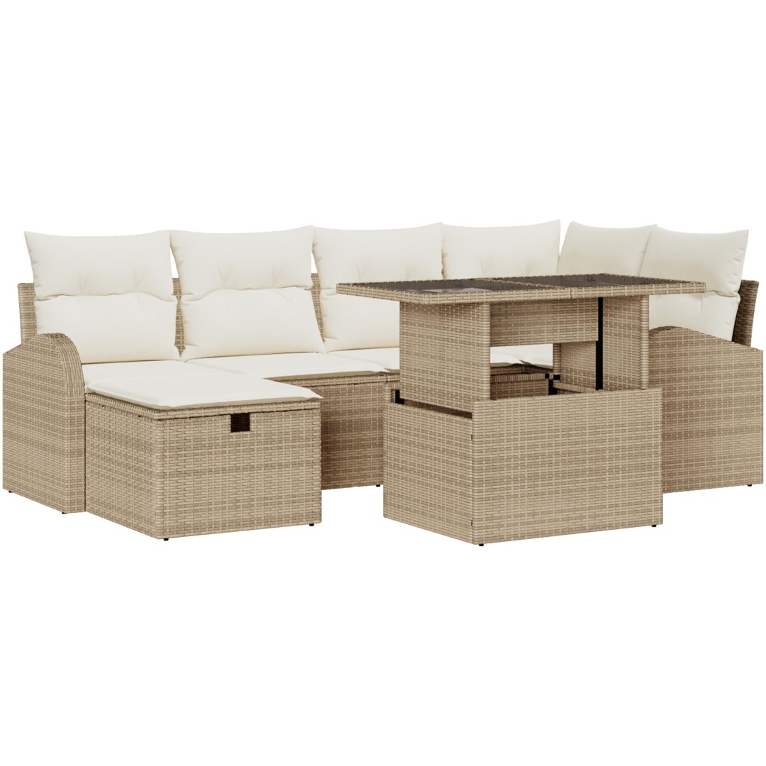7-delars trädgårdsoff-set med kuddar, beige poly rotting vidaXL 100 x 55 x 73 cm – bild 2