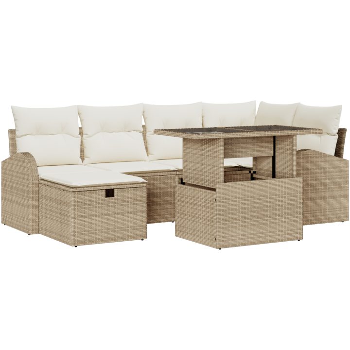 7-delars trädgårdsoff-set med kuddar, beige poly rotting vidaXL 100 x 55 x 73 cm – bild 2