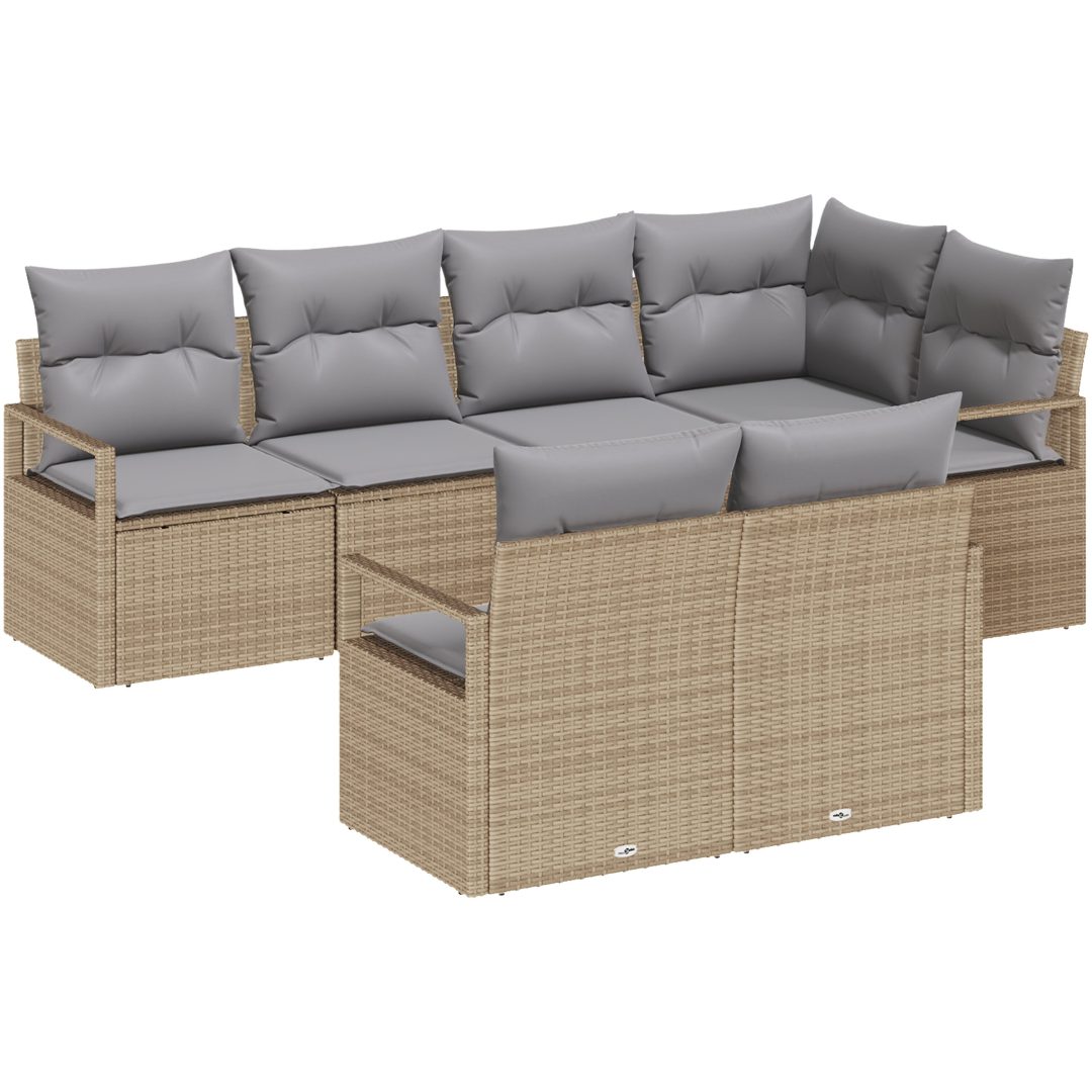 7-delars trädgårdsoff set med kuddar beige poly rotting vidaXL Medium – bild 2