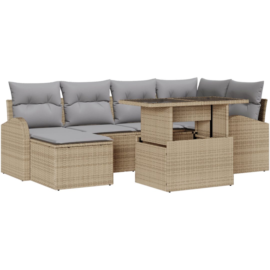 7-delars Trädgårdsoff-set med kuddar Beige Poly-Rotting vidaXL Medium – bild 2