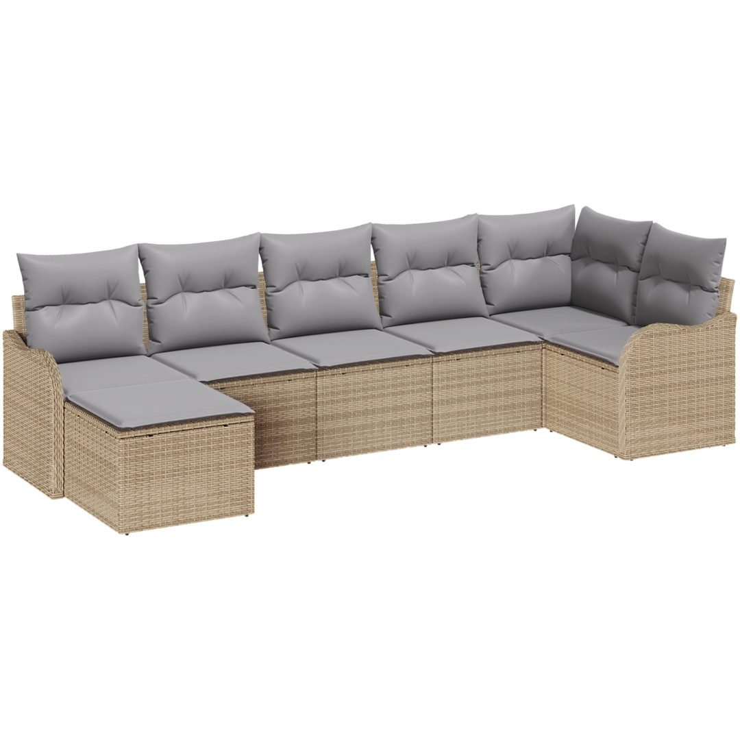 7-delars trädgårdsoff-set med kuddar beige poly rotting vidaXL Stor – bild 2