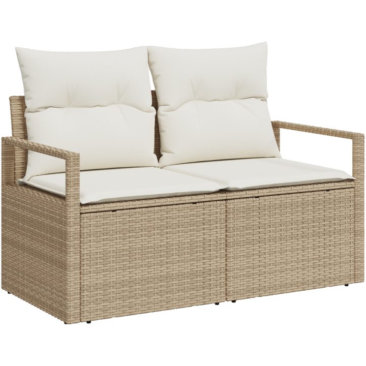 7 Delars Trädgårdsoff Set Med Kuddar Beige Poly Rottning vidaXL Medium – bild 4