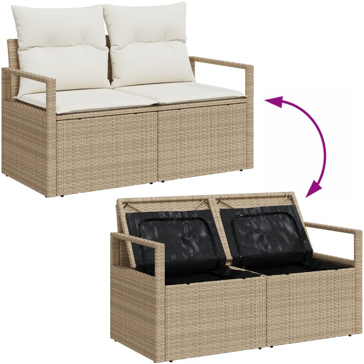 7 Delars Trädgårdsoff Set Med Kuddar Beige Poly Rottning vidaXL Medium – bild 9