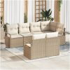 7 Delars Trädgårdsoff Set Med Kuddar Beige Poly Rottning vidaXL Medium – miniatyr 1