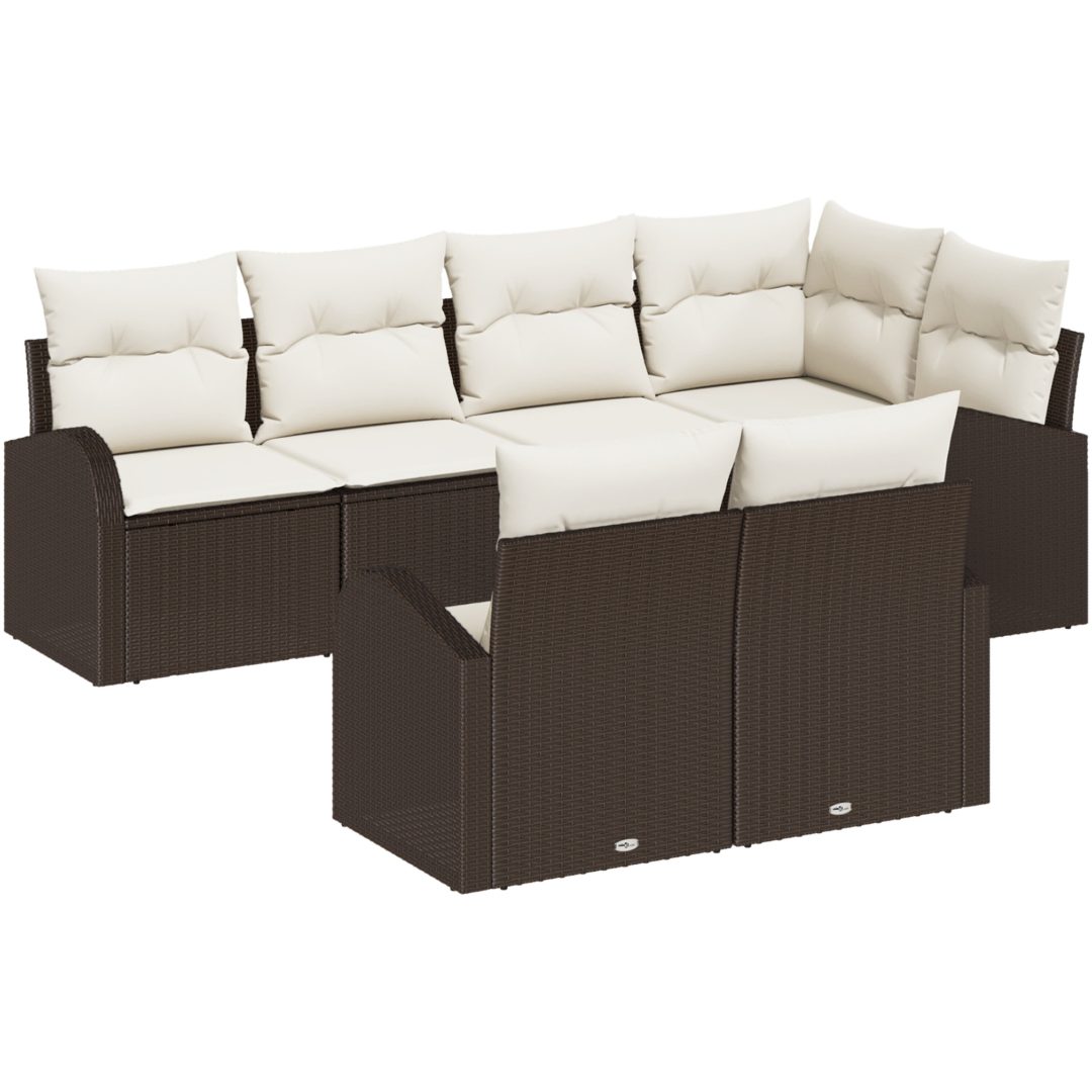 7 Delars Trädgårdsoff-set med Kuddar Brun Poly Rattan vidaXL 234 x 124 x 85 cm – bild 2