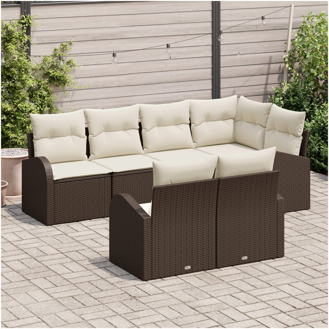 7 Delars Trädgårdsoff-set med Kuddar Brun Poly Rattan vidaXL 234 x 124 x 85 cm – bild 3