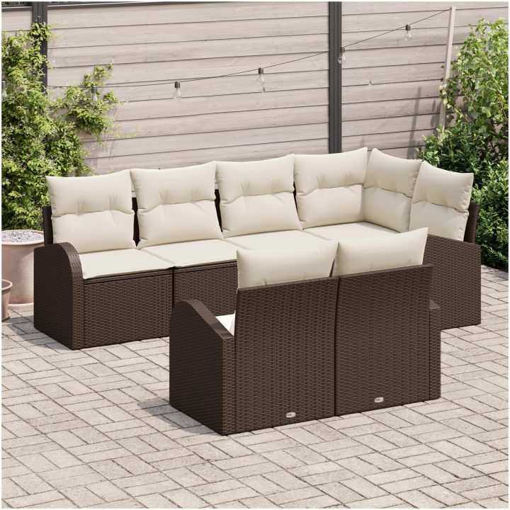 7 Delars Trädgårdsoff-set med Kuddar Brun Poly Rattan vidaXL 234 x 124 x 85 cm – bild 3