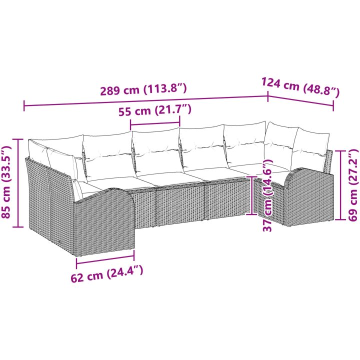 7 Delars Trädgårdsoff set med Kuddar Brun Polyrotting vidaXL Stor – bild 12