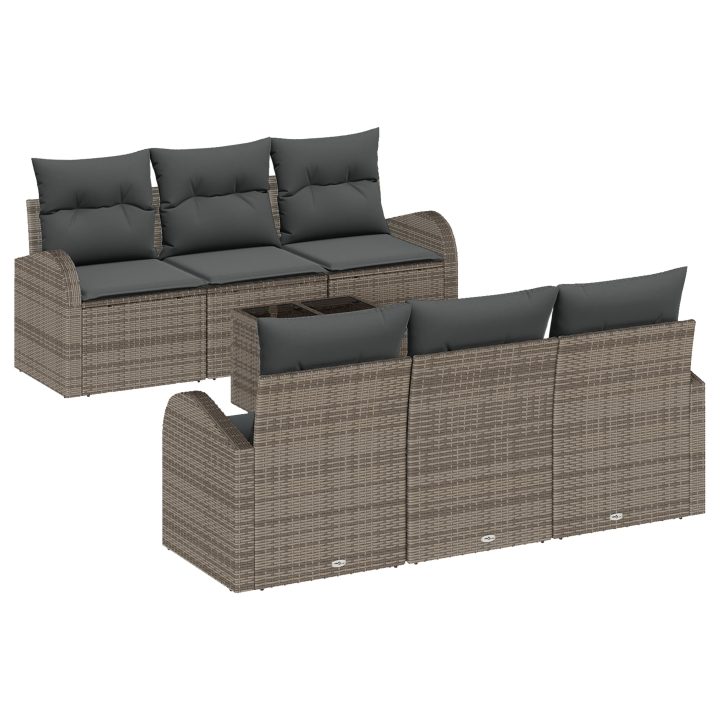 7-delars trädgårdsoff-set med kuddar Grå poly korg vidaXL 55 x 55 x 37 cm – bild 2