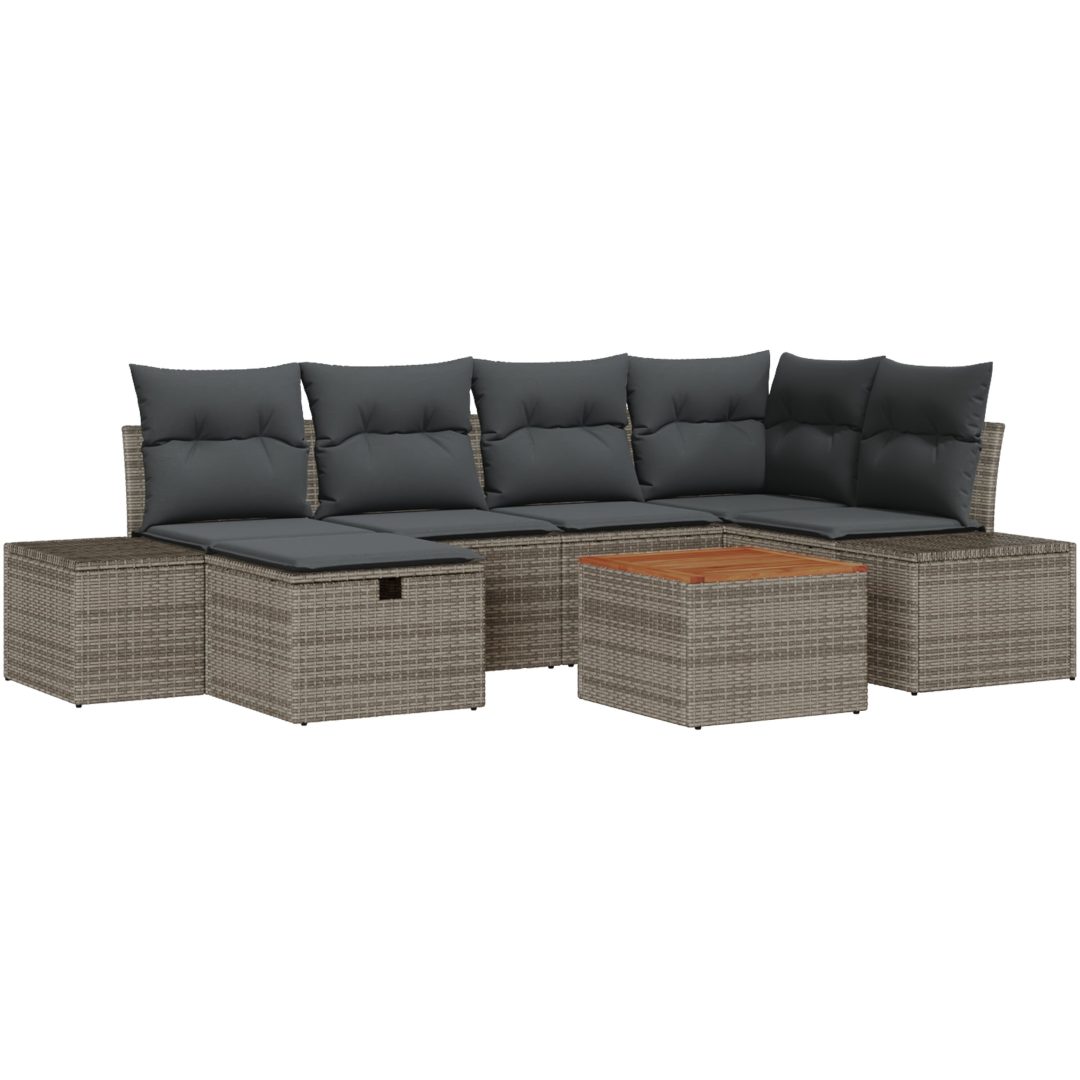 7 Delars Trädgårdsoff Set med Kuddar Grå Poly Rattan vidaXL 55 x 55 x 37 cm – bild 2