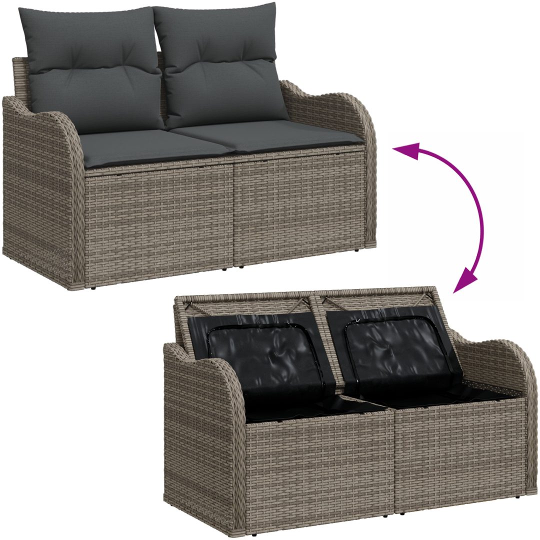 7 Delars Trädgårdsoff-set med Kuddar Grå Poly Rotting vidaXL Stor – bild 11