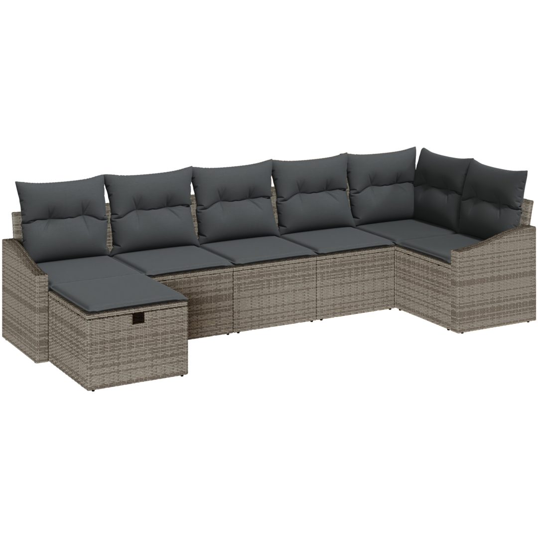 7-delars trädgårdsoff-set med kuddar Grå Polyetenrotting vidaXL 55 x 62 x 69 cm – bild 2