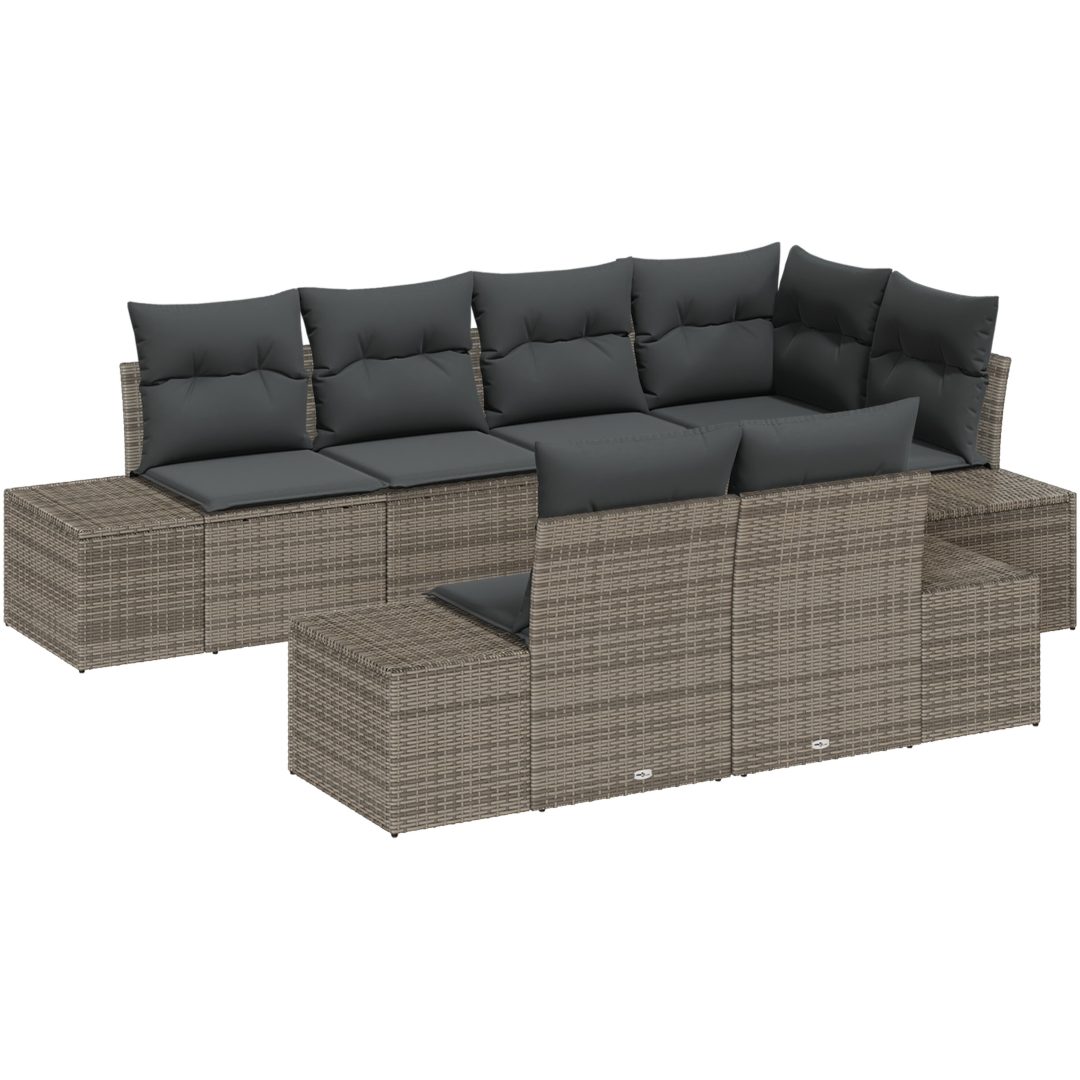 7-delars trädgårdsoff set med kuddar, grå polyrotting vidaXL 264 x 154 x 85 cm – bild 2