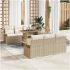 7-delars trädgårdsoff-set med kuddar i beige poly-rattan och akacia vidaXL 100 x 55 x 73 cm – miniatyr 1