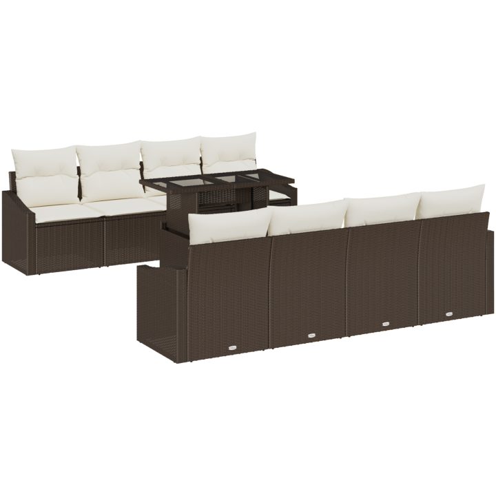 7-delars trädgårdsoff-set med kuddar i brun poly-rattan vidaXL 100 x 55 x 73 cm – bild 2