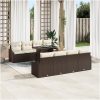 7-delars trädgårdsoff-set med kuddar i brun poly-rattan vidaXL 100 x 55 x 73 cm – miniatyr 3