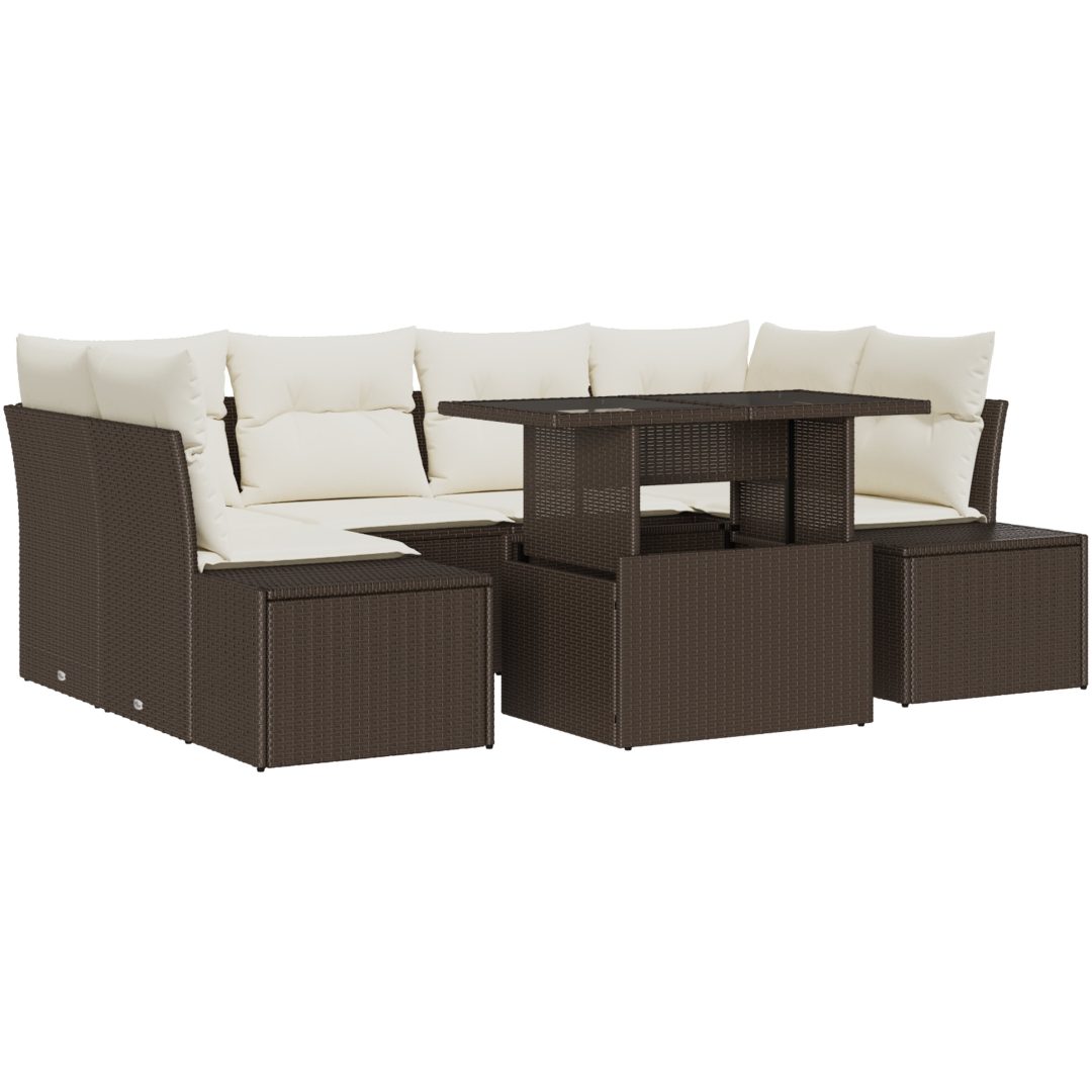 7-delars trädgårdsoff-set med kuddar i brun poly rattan vidaXL 100 x 55 x 73 cm – bild 2