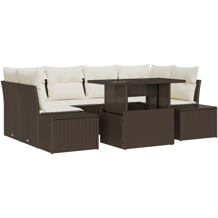 7-delars trädgårdsoff-set med kuddar i brun poly rattan vidaXL 100 x 55 x 73 cm – bild 2