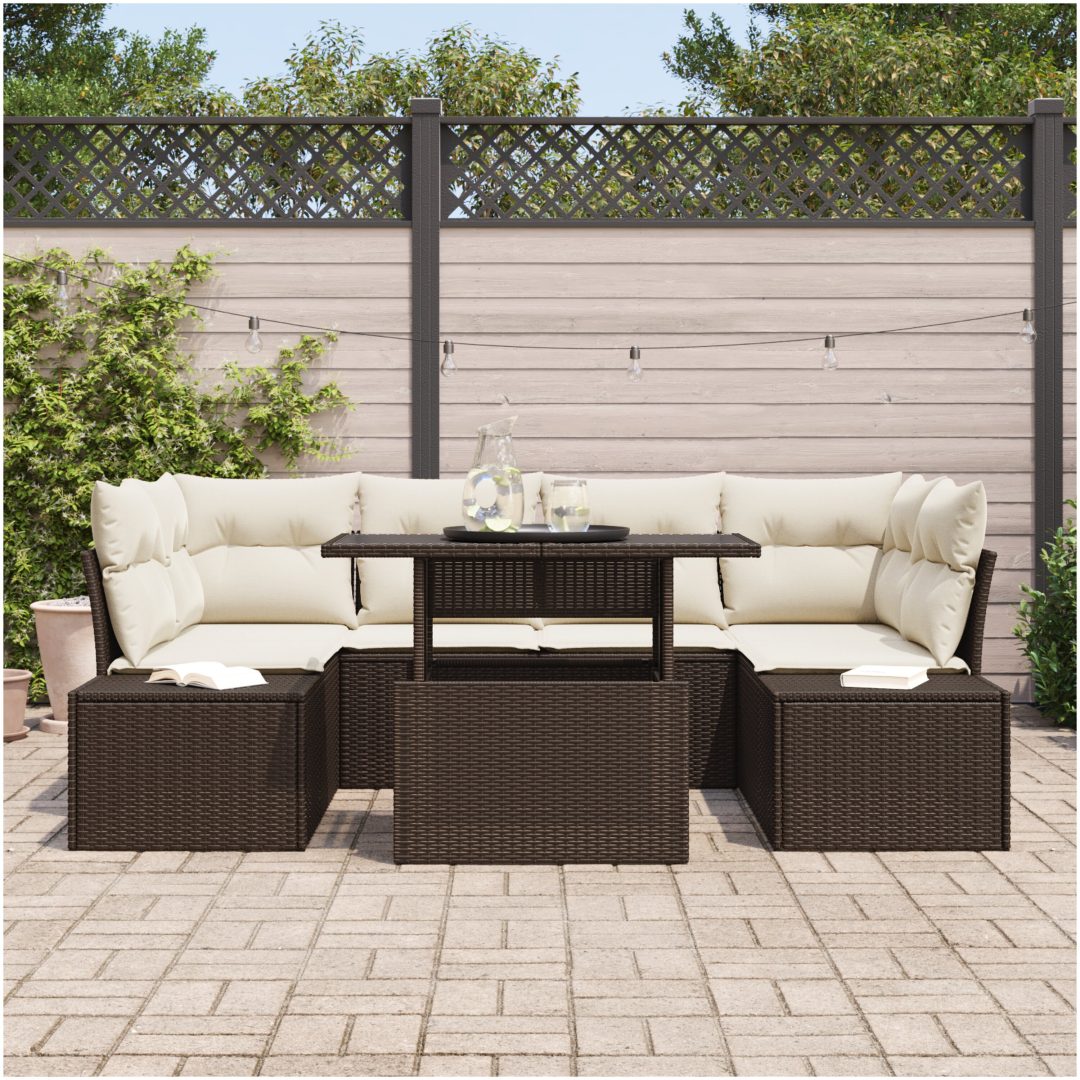 7-delars trädgårdsoff-set med kuddar i brun poly rattan vidaXL 100 x 55 x 73 cm – bild 3