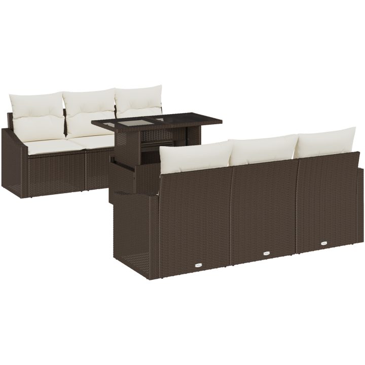 7-delars trädgårdsoff set med kuddar i brun poly-rattan vidaXL 100 x 55 x 73 cm – bild 2