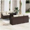 7-delars trädgårdsoff set med kuddar i brun poly-rattan vidaXL 100 x 55 x 73 cm – miniatyr 1