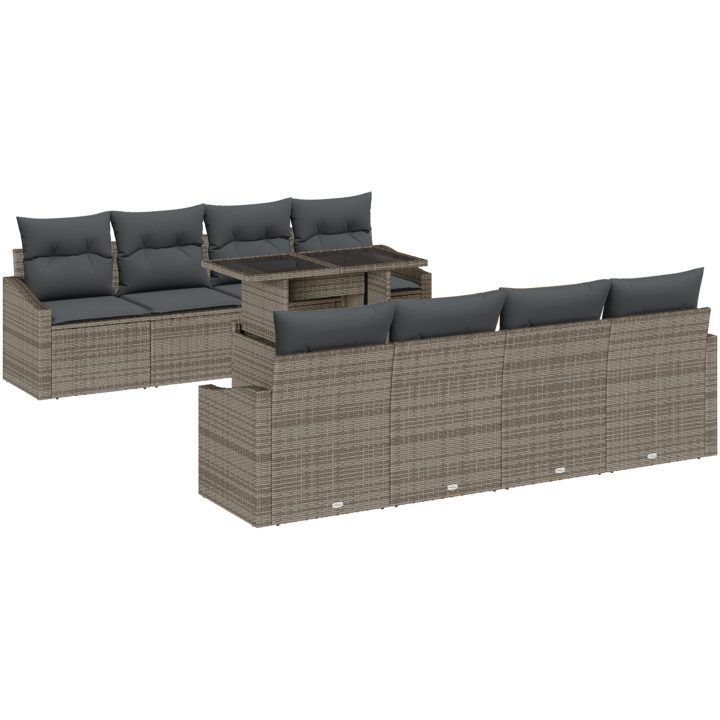 7-delars trädgårdsoff-set med kuddar i grå poly rattan vidaXL 100 x 55 x 73 cm – bild 2
