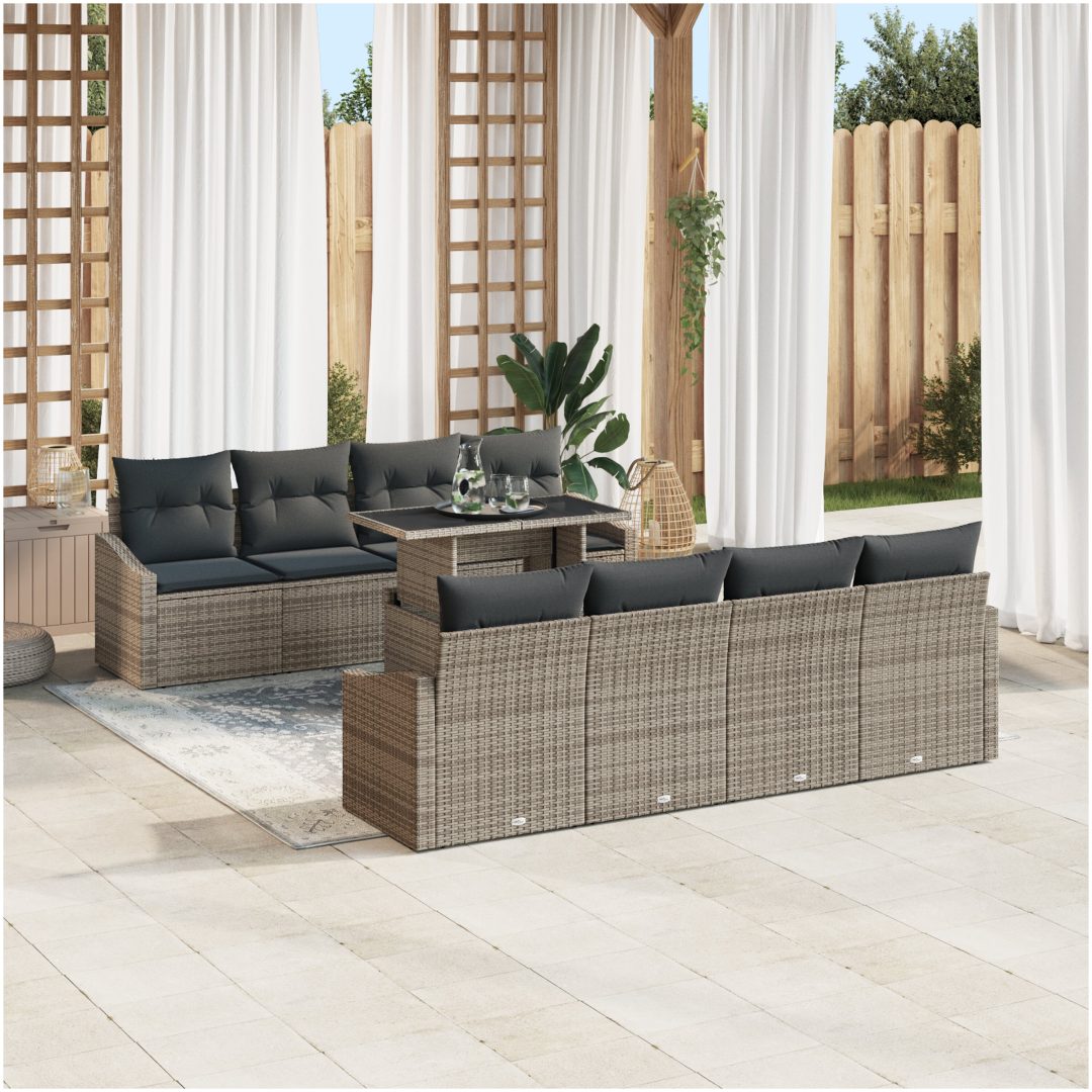 7-delars trädgårdsoff-set med kuddar i grå poly rattan vidaXL 100 x 55 x 73 cm – bild 3
