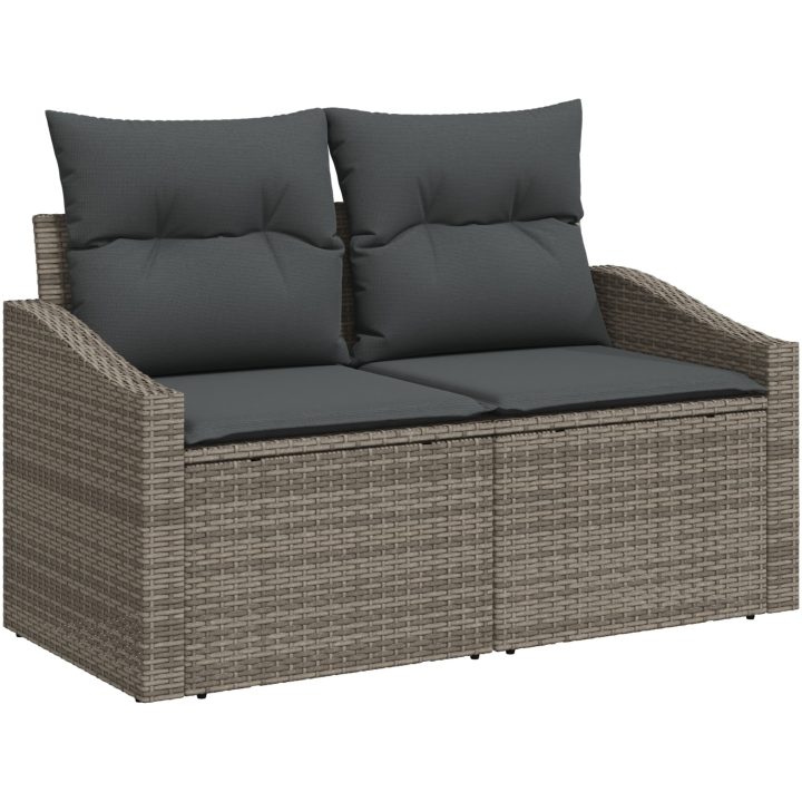 7-delars trädgårdsoff-set med kuddar i grå poly rattan vidaXL 100 x 55 x 73 cm – bild 4
