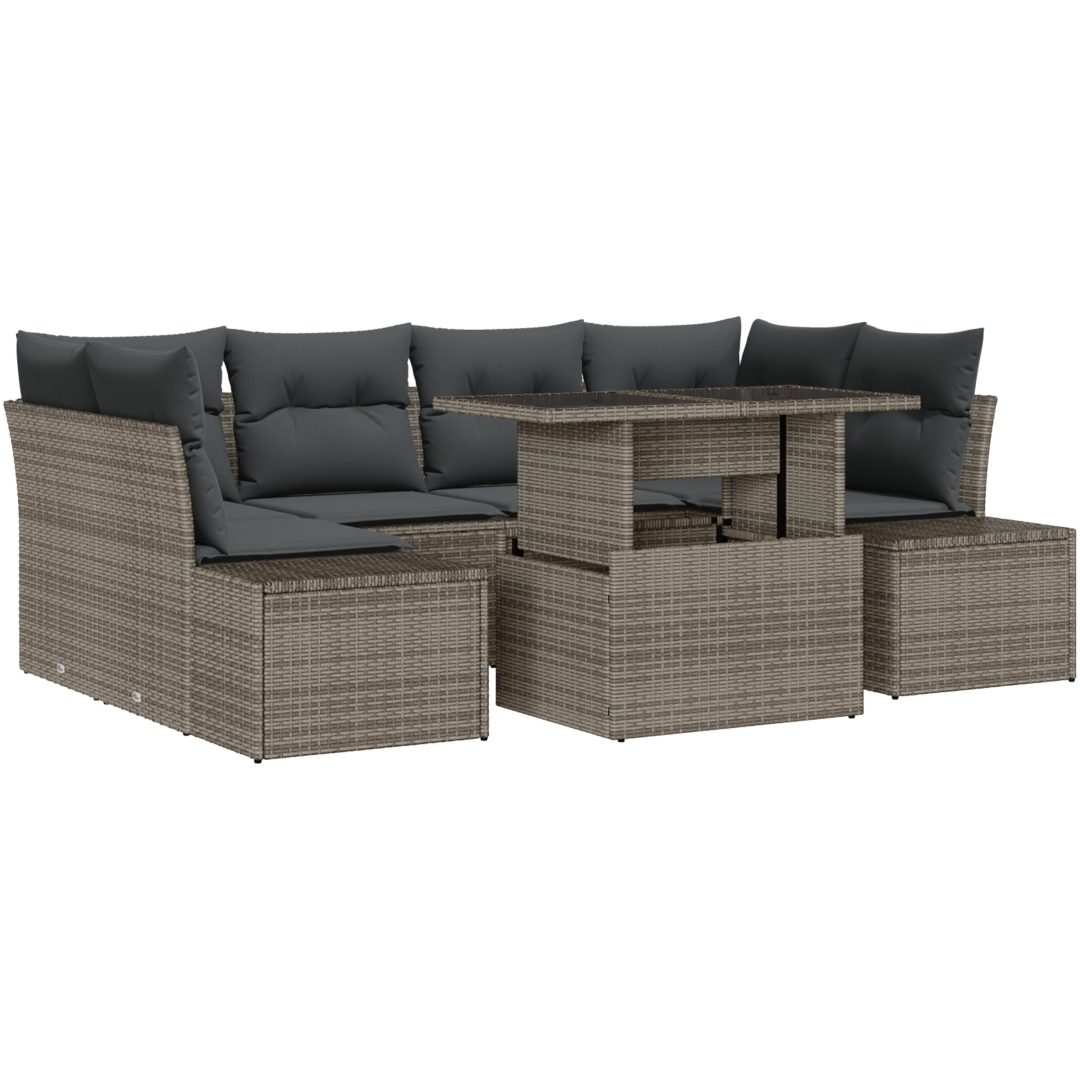 7 Delars Trädgårdsoff Set med Kuddar i Grå Poly Rattan vidaXL 100 x 55 x 73 cm – bild 2