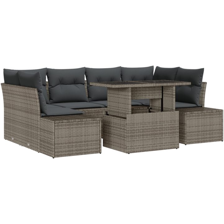 7 Delars Trädgårdsoff Set med Kuddar i Grå Poly Rattan vidaXL 100 x 55 x 73 cm – bild 2