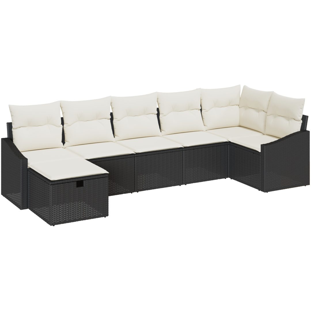 7-delars trädgårdsoff-set med kuddar i svart poly rattan vidaXL 288.5 x 123.5 x 85 cm – bild 2