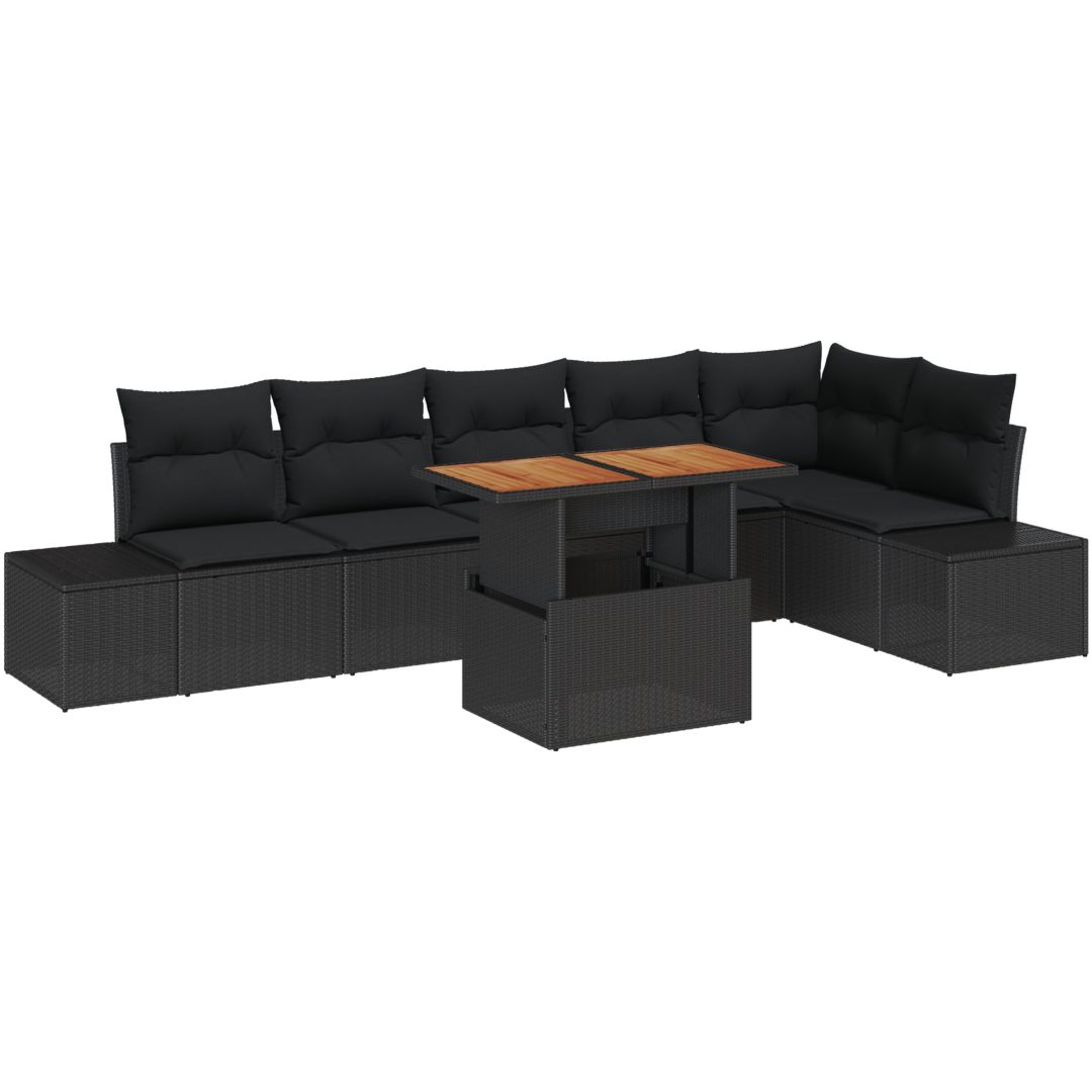 7-delars trädgårdsoff set med kuddar i svart polyrotting vidaXL 100 x 55 x 73 cm – bild 2