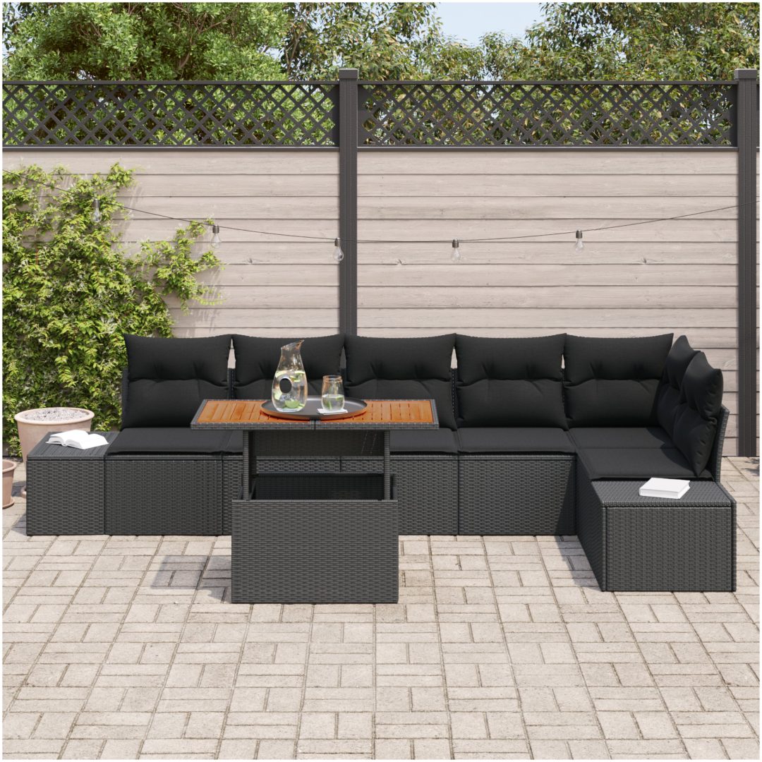 7-delars trädgårdsoff set med kuddar i svart polyrotting vidaXL 100 x 55 x 73 cm – bild 3