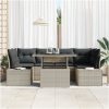 7-delars trädgårdsoff-set med kuddar Ljusgrå Poly Rattan vidaXL 100 x 55 x 73 cm – miniatyr 3