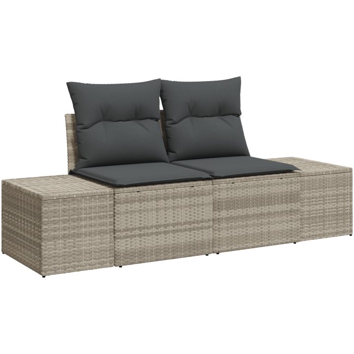 7-delars trädgårdsoff-set med kuddar Ljusgrå Poly Rattan vidaXL 100 x 55 x 73 cm – bild 4
