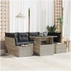 7-delars trädgårdsoff-set med kuddar Ljusgrå Poly Rattan vidaXL 100 x 55 x 73 cm – miniatyr 1
