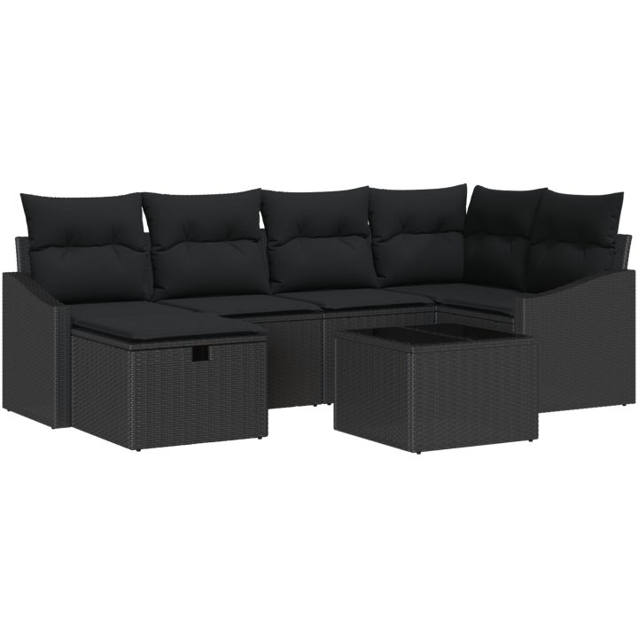 7-delars trädgårdsoff set med kuddar svart poly konstrotting vidaXL 55 x 55 x 37 cm – bild 2