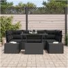 7 Delars Trädgårdsoff set med Kuddar Svart Poly Rattan vidaXL 100 x 55 x 73 cm – miniatyr 3