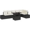 7-delars trädgårdsoff-set med kuddar - svart poly rattan vidaXL 100 x 55 x 73 cm – miniatyr 2