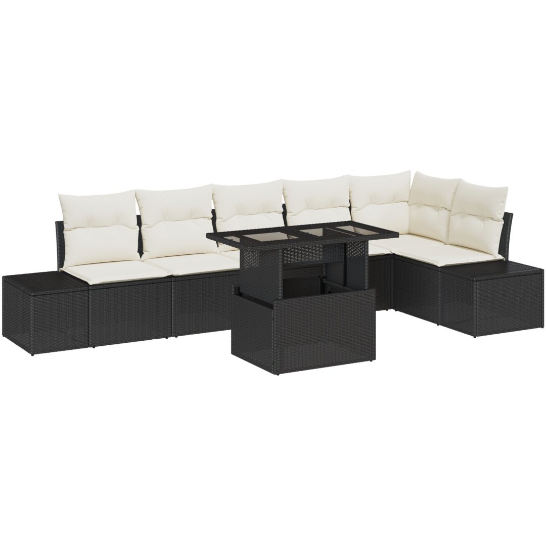 7-delars trädgårdsoff-set med kuddar - svart poly rattan vidaXL 100 x 55 x 73 cm – bild 2