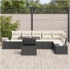 7-delars trädgårdsoff-set med kuddar - svart poly rattan vidaXL 100 x 55 x 73 cm – miniatyr 3