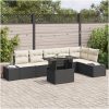 7-delars trädgårdsoff-set med kuddar - svart poly rattan vidaXL 100 x 55 x 73 cm – miniatyr 1