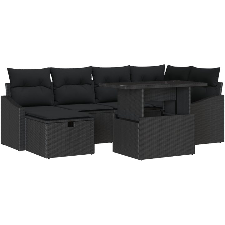 7 Delars Trädgårdsoff-set med Kuddar Svart Poly Rattan vidaXL 100 x 55 x 73 cm – bild 2