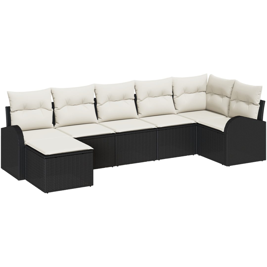 7-delars Trädgårdsoff Set med Kuddar Svart Poly Rattan vidaXL 289 x 124 x 85 cm – bild 2