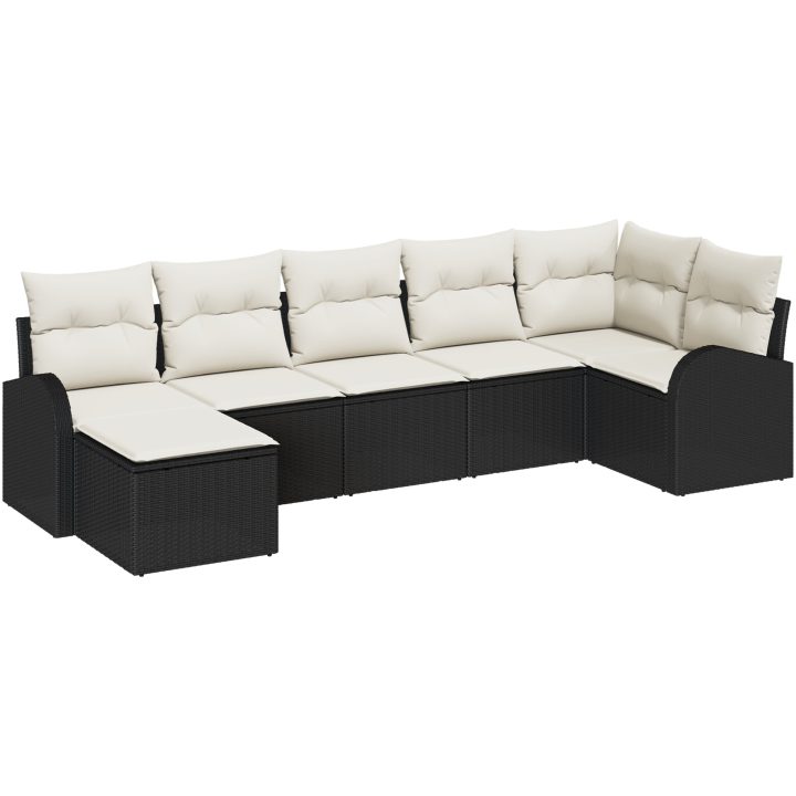 7-delars Trädgårdsoff Set med Kuddar Svart Poly Rattan vidaXL 289 x 124 x 85 cm – bild 2