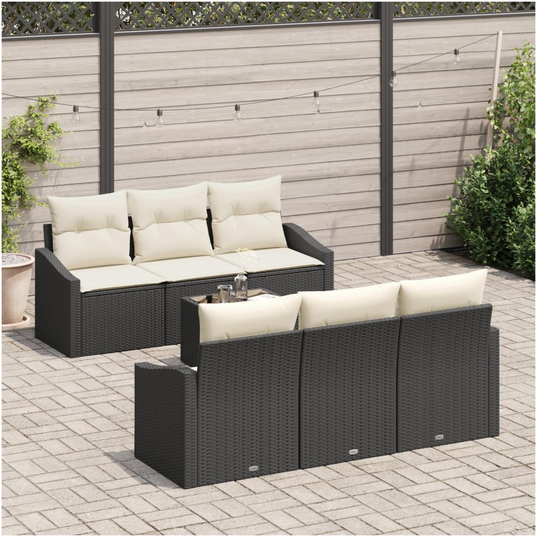 7-delars trädgårdsoff-set med kuddar, svart poly rattan vidaXL 55 x 55 x 37 cm – bild 3