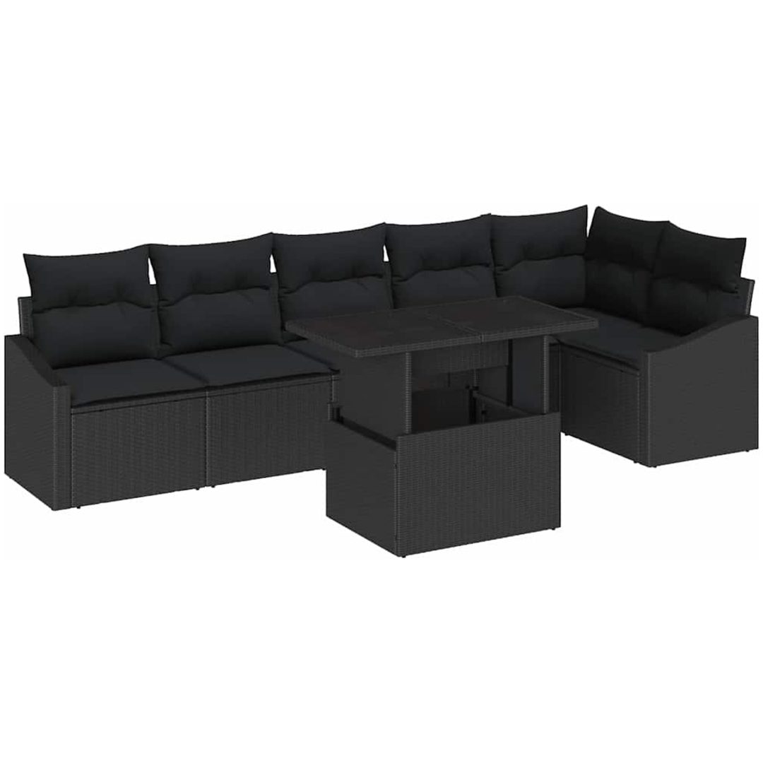 7 Delars Trädgårdsoff set med Kuddar Svart Poly Rese vidaXL 100 x 55 x 73 cm – bild 2