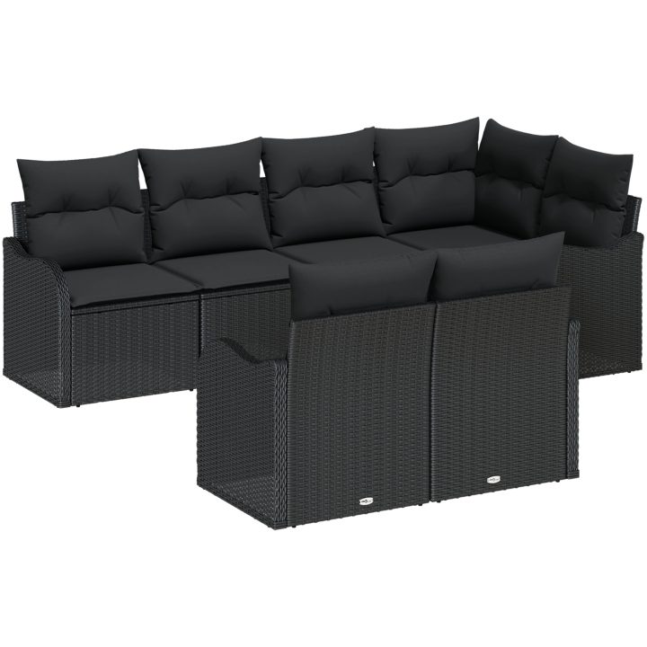 7-delars trädgårdsoff set med kuddar svart poly rotting vidaXL Stor – bild 2