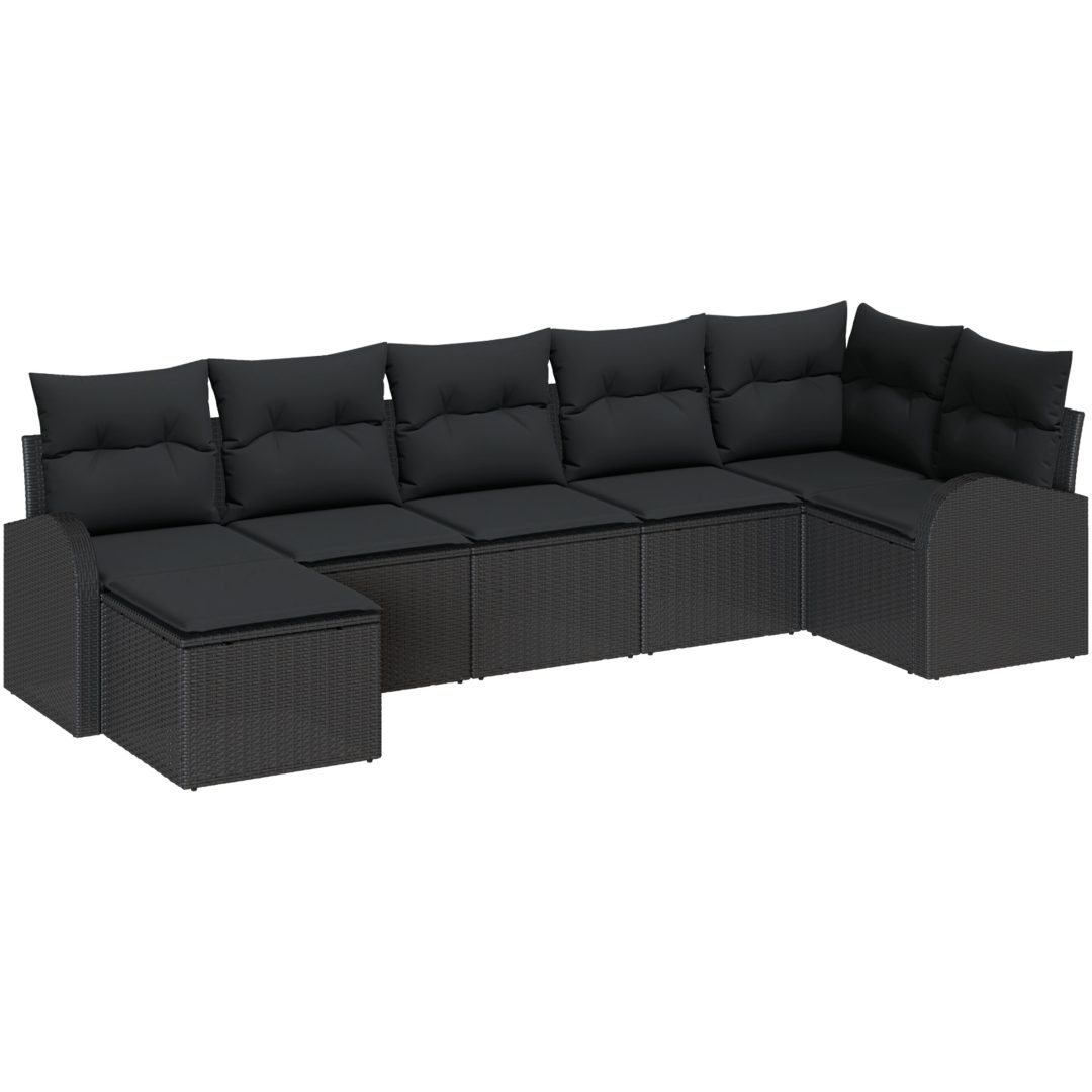 7-delars trädgårdsoff-set med kuddar svart polyrotting vidaXL 289 x 124 x 85 cm – bild 2