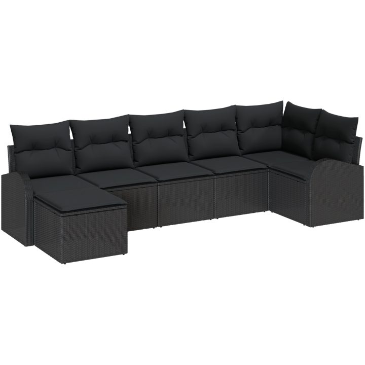 7-delars trädgårdsoff-set med kuddar svart polyrotting vidaXL 289 x 124 x 85 cm – bild 2